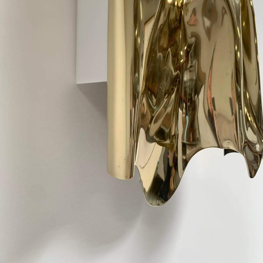 Jacques Moniquet Rare Large Drapé Brass Sconce By AAM Paris, circa 1975, France. For Sale 3