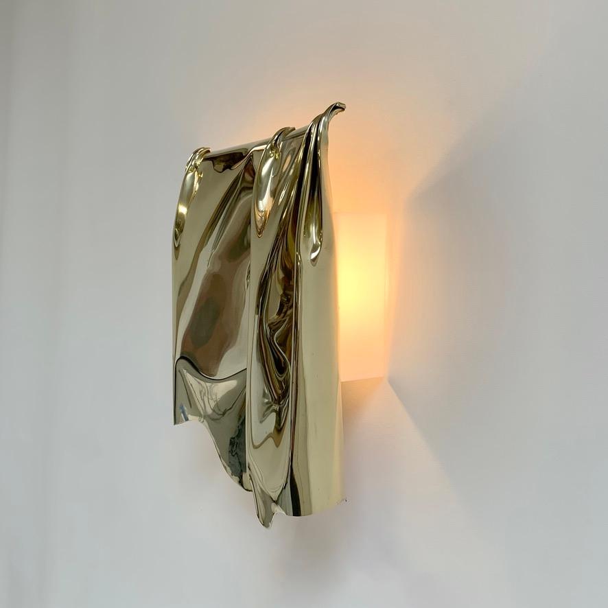 Jacques Moniquet Rare Large Drapé Brass Sconce By AAM Paris, circa 1975, France. For Sale 6