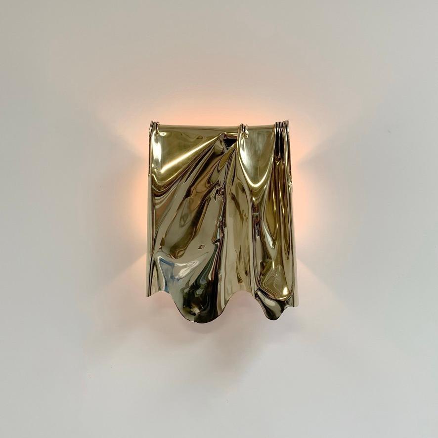 Jacques Moniquet Rare Large Drapé Brass Sconce By AAM Paris, circa 1975, France. For Sale 8