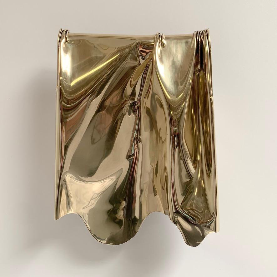 Mid-Century Modern Jacques Moniquet Rare Large Drapé Brass Sconce By AAM Paris, circa 1975, France. For Sale