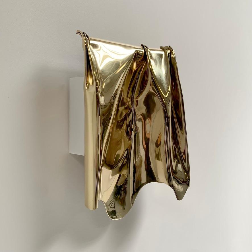 French Jacques Moniquet Rare Large Drapé Brass Sconce By AAM Paris, circa 1975, France. For Sale