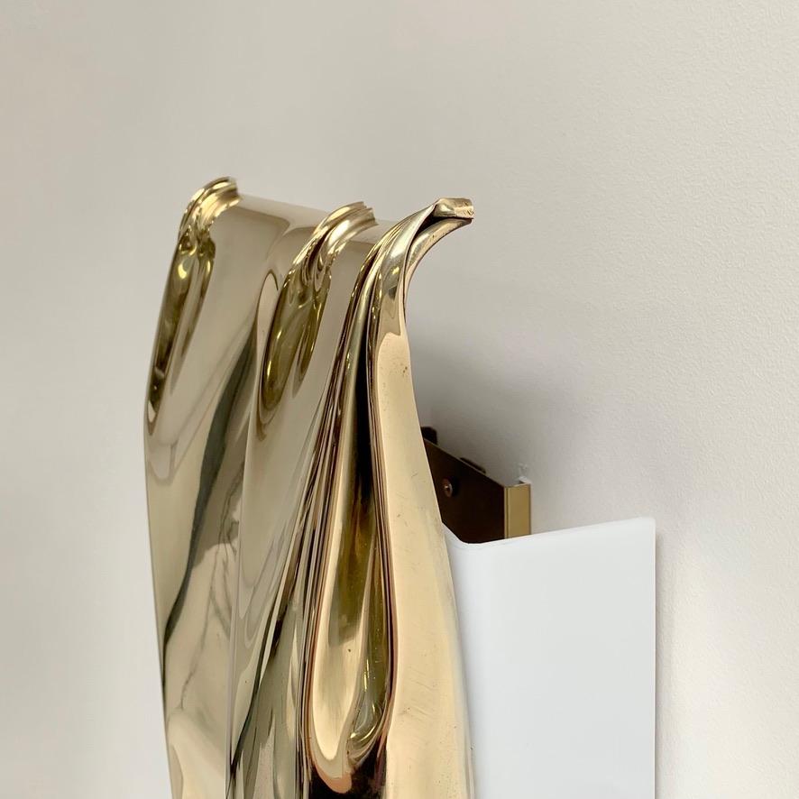Jacques Moniquet Rare Large Drapé Brass Sconce By AAM Paris, circa 1975, France. For Sale 1