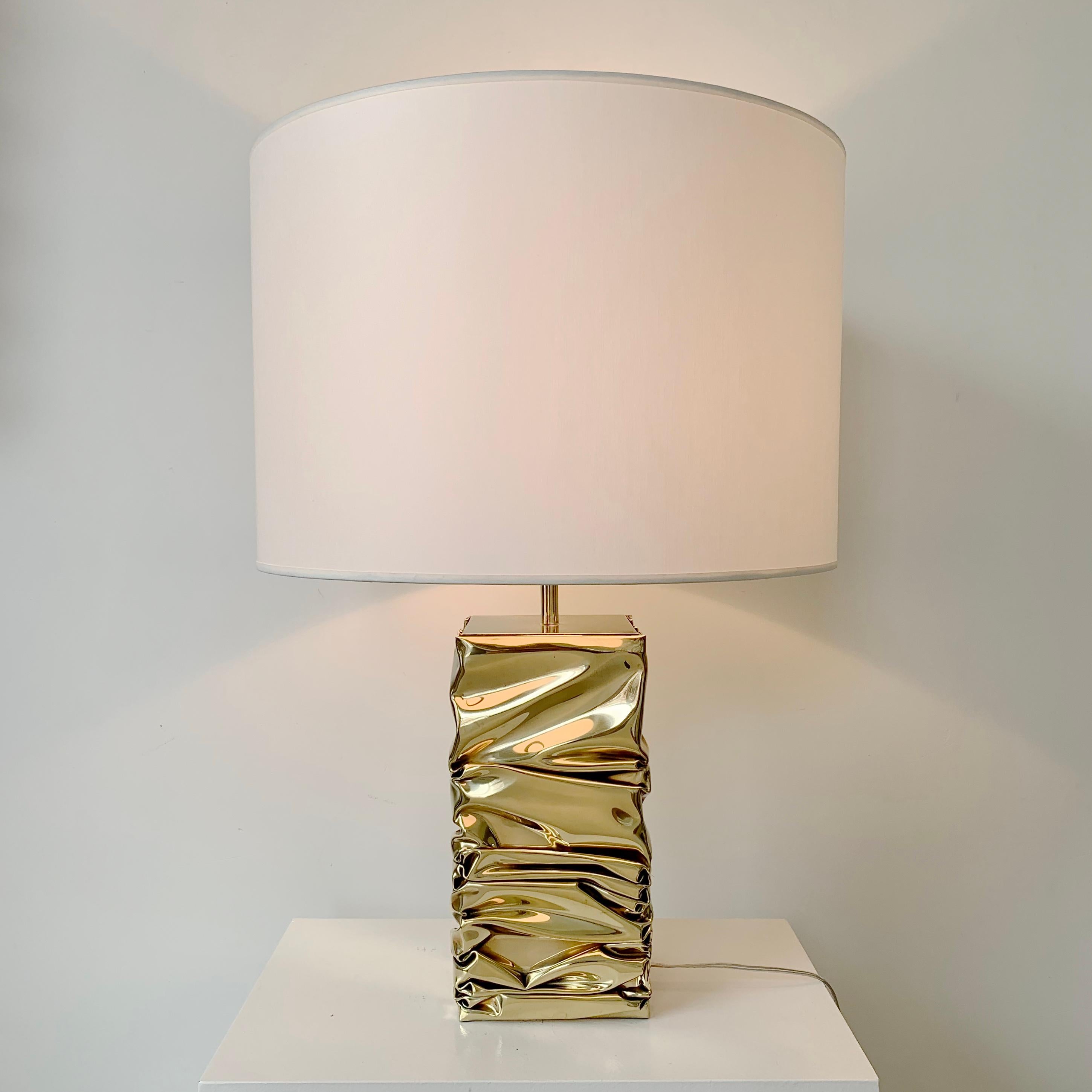 Mid-Century Modern Jacques Moniquet Signed Brass Table Lamp, circa 1975, France. For Sale