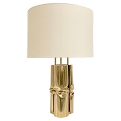 Jacques Moniquet Signed Brass Table Lamp, circa 1975, France.