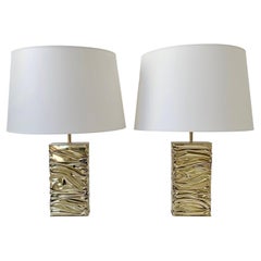 Jacques Moniquet Signed Pair of Brass Table Lamps, circa 1975, France