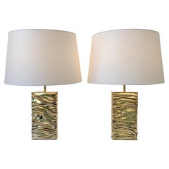 Jacques Moniquet Signed Pair of Brass Table Lamps, circa 1975, France