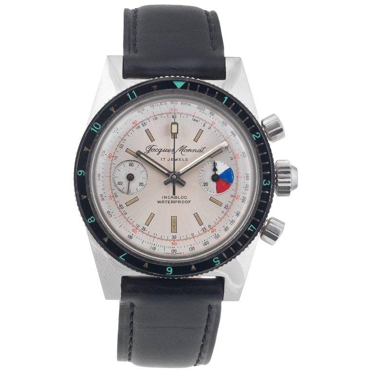 Jacques Monnat Edelstahl-Diver''s Chronograph-Handarmbanduhr, 1970er Jahre im Zustand „Hervorragend“ im Angebot in Firenze, IT