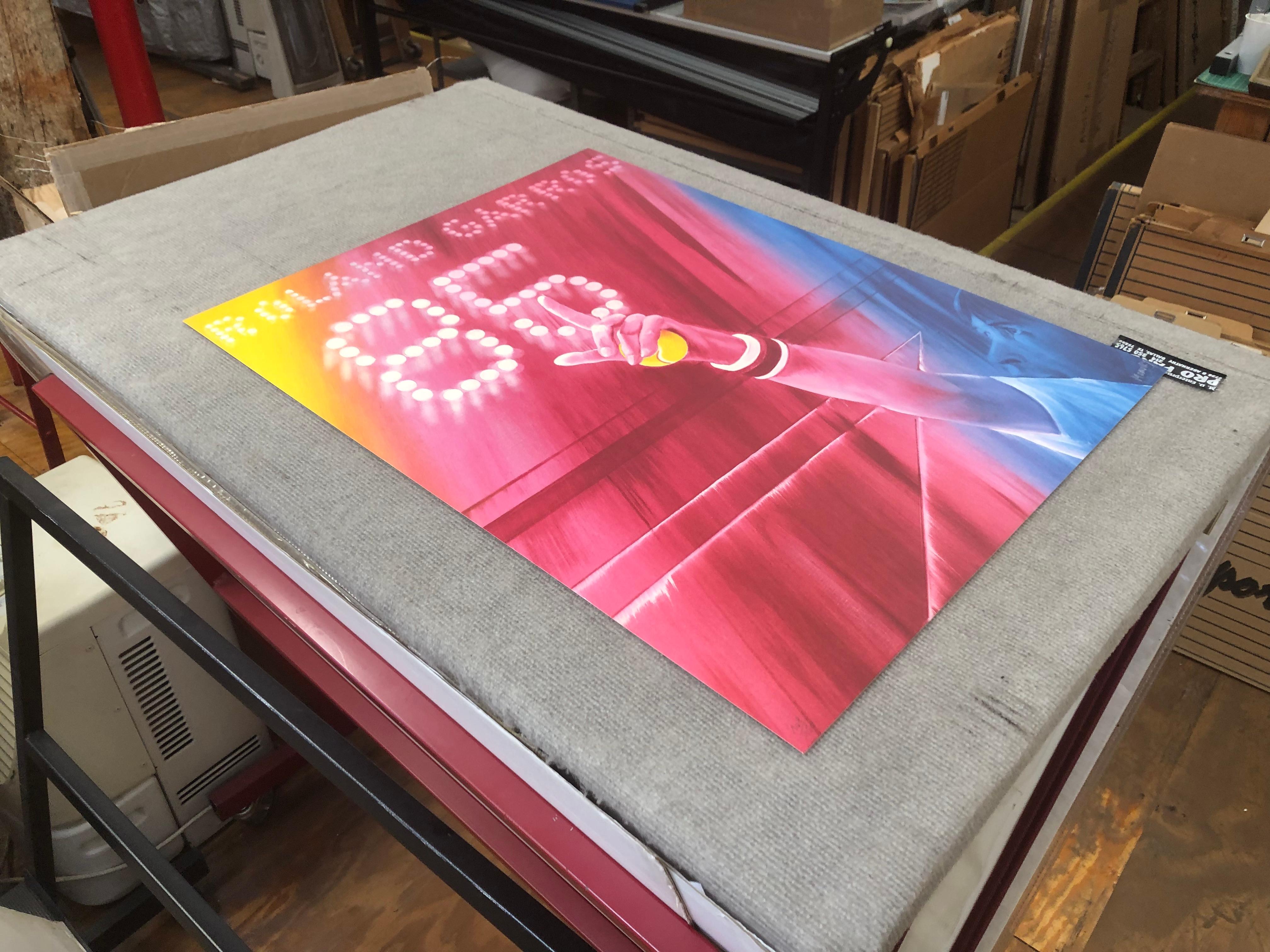 Monory, a prominent French painter associated with the Narrative Figuration movement, is known for his cinematic and often surreal imagery, characterized by the use of monochrome and intense primary colors. The print is numbered out of 150 and