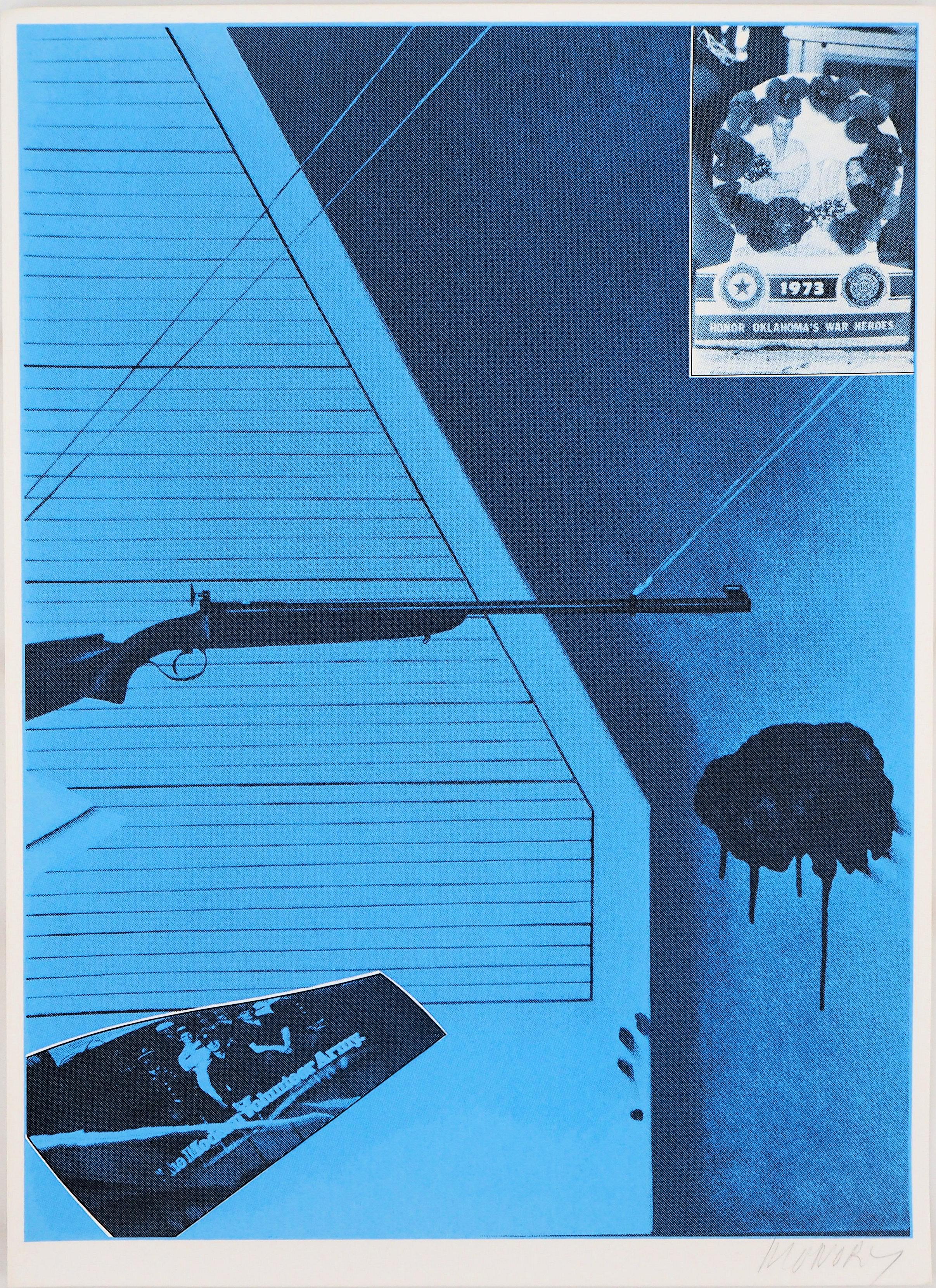 Jacques Monory
En honor de los héroes de guerra de Oklahama, 1976

Serigrafía original
Firmado a mano
En BFK Rives 38 x 28 cm (c. 14x 11 in)
Limitado a 300 ejemplares, no numerados 

INFORMACIÓN: Esta obra se publica con motivo del bicentenario de