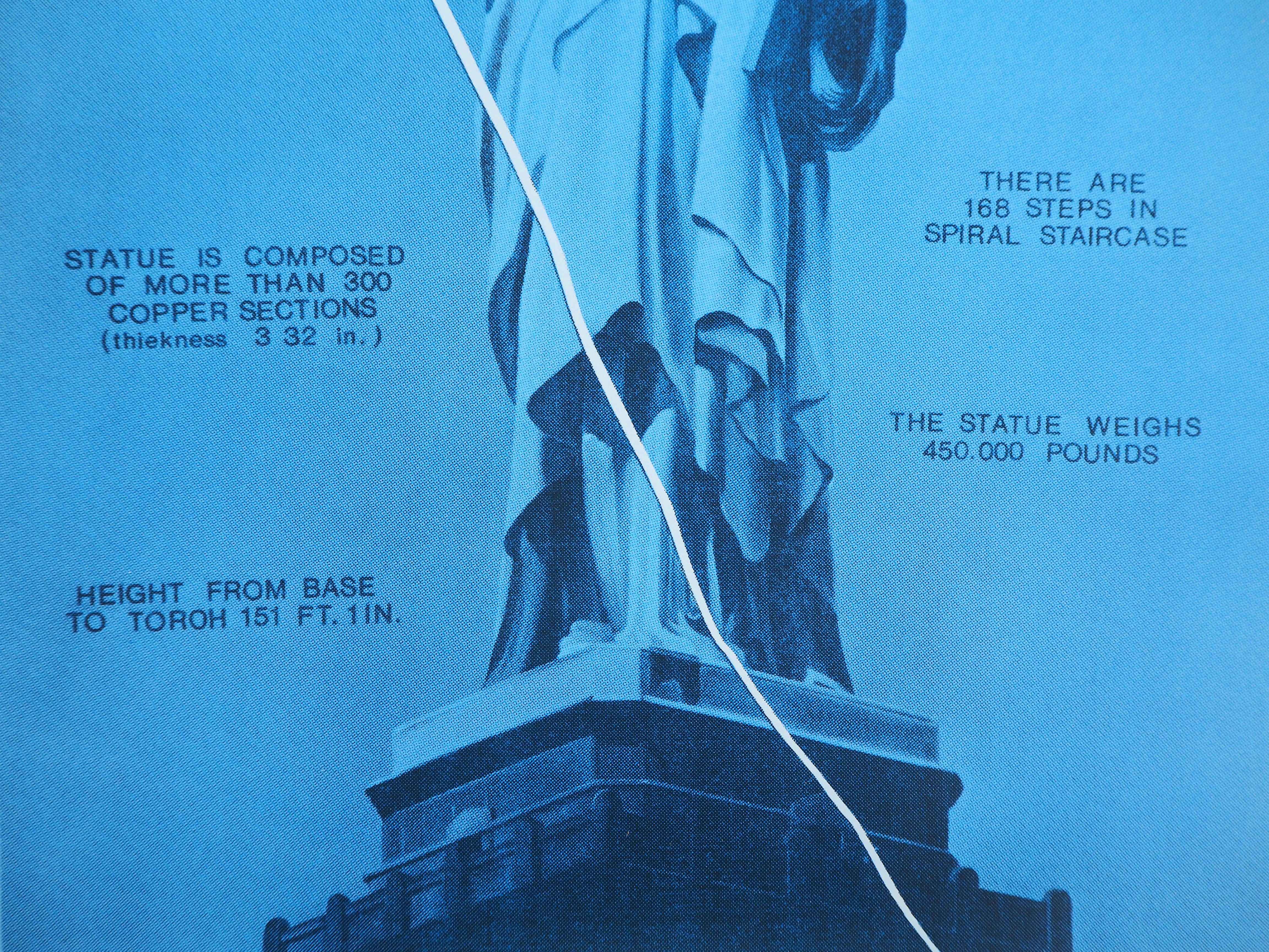 New-York : Statue of Liberty - Original Screenprint, Handsigned - Blue Landscape Print by Jacques Monory