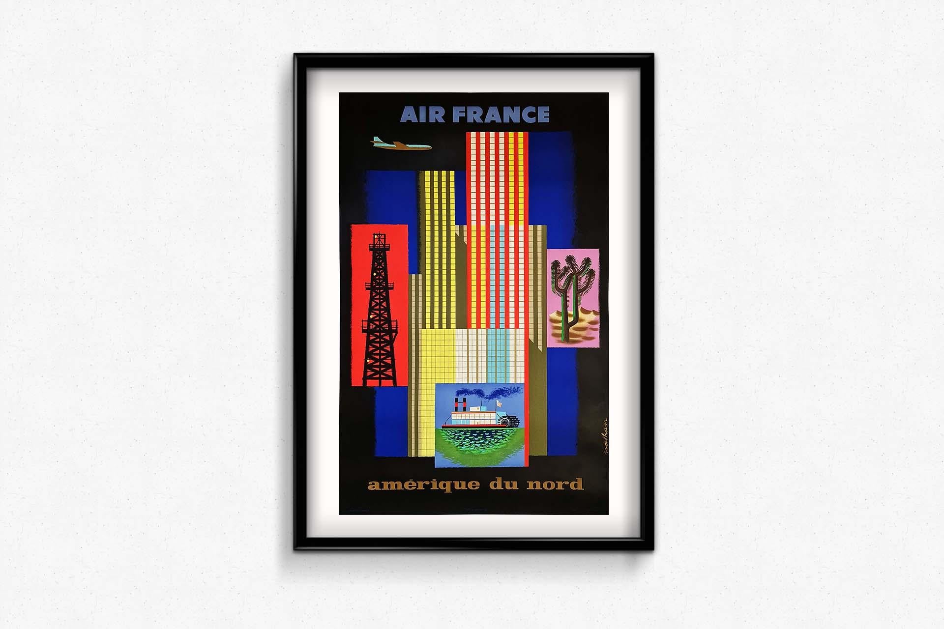 1958 original travel poster by Nathan - Air France to North America For Sale 2