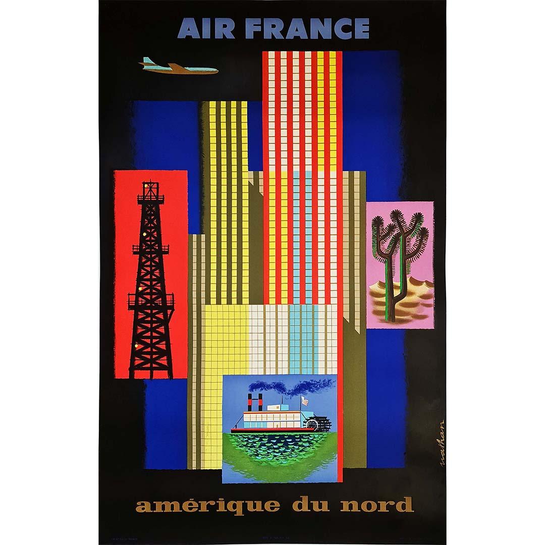 1958 original travel poster by Nathan - Air France to North America - Print by Jacques Nathan-Garamond
