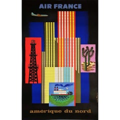 Affiche de voyage originale de 1958 de Nathan - Air France to North America