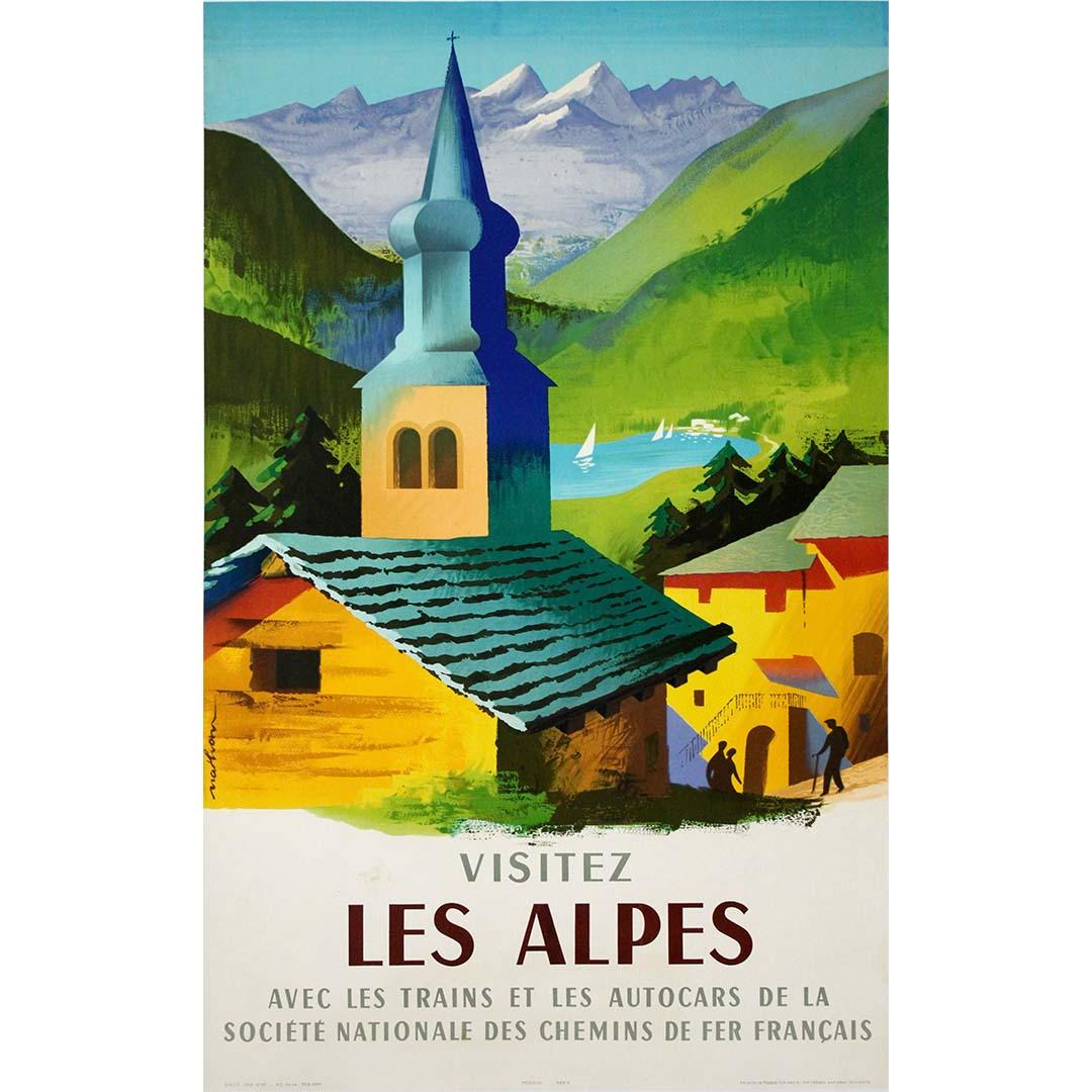 1958 original SNCF travel poster by Jacques Nathan-Garamond - Alpes SNCF