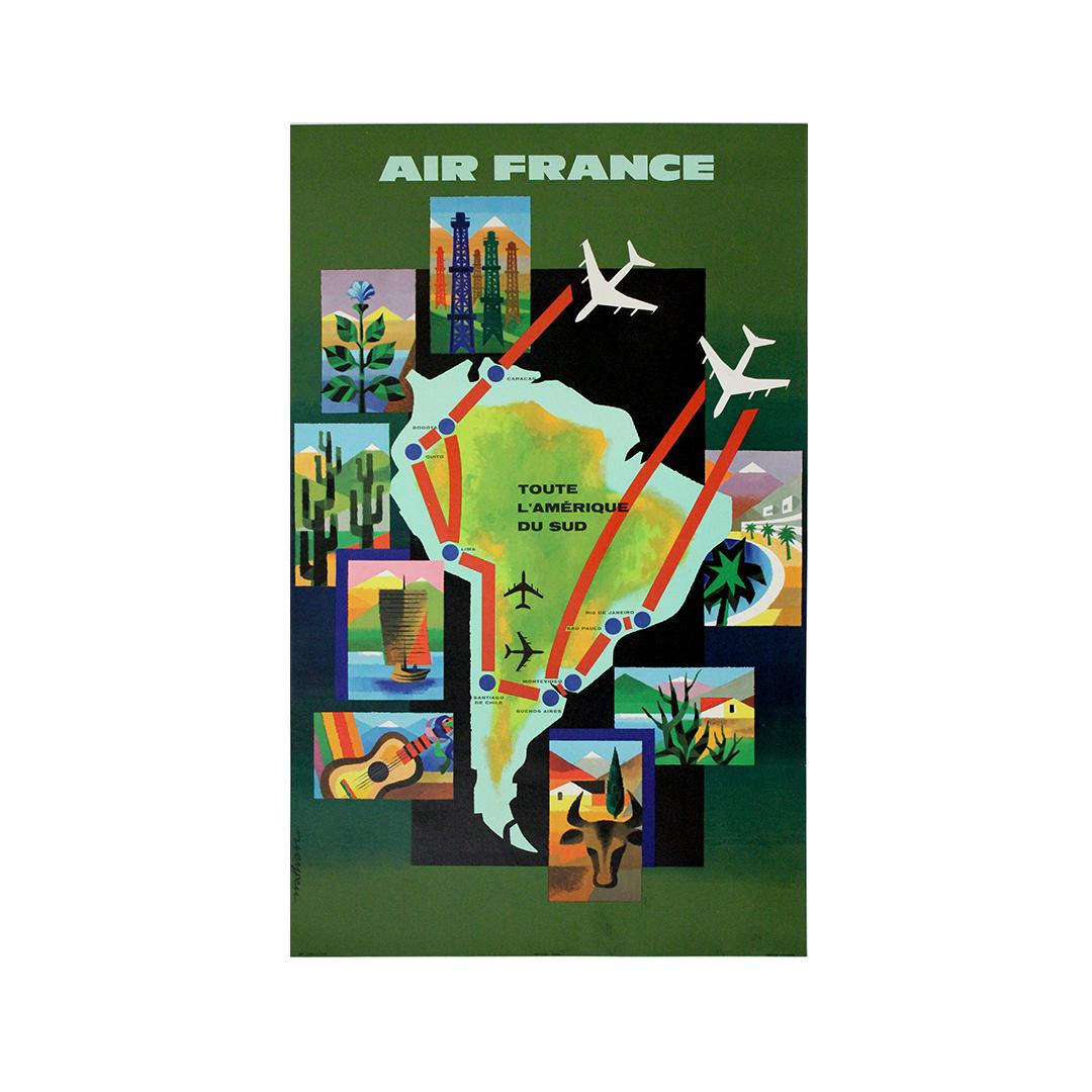 1965 travel poster Jacques Nathan-Garamond Air France South America For Sale 2