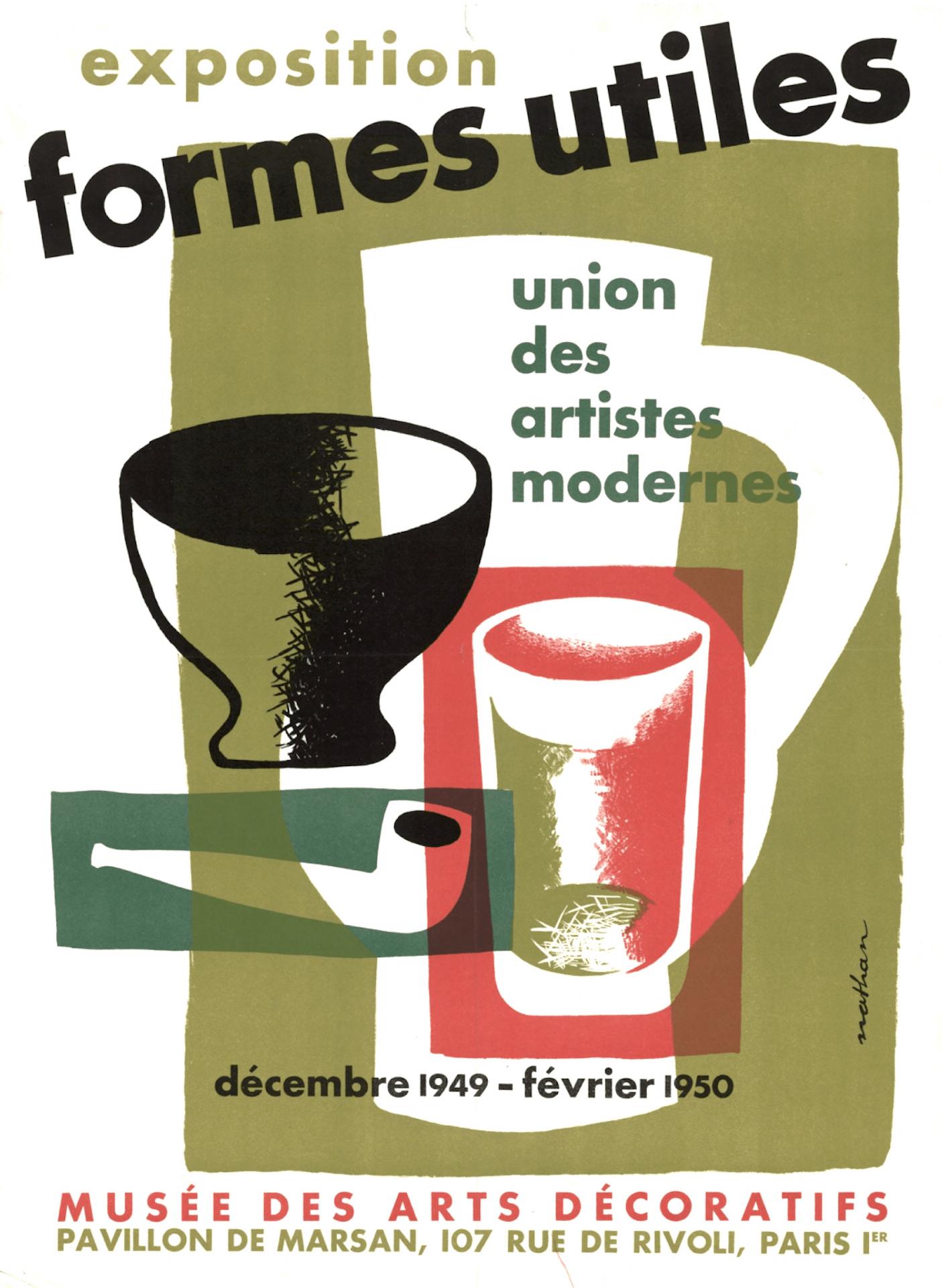 Mid-Century Modern Jacques Nathan-Garamond, Lithography Formes Utiles exhibition, UAM, 1950