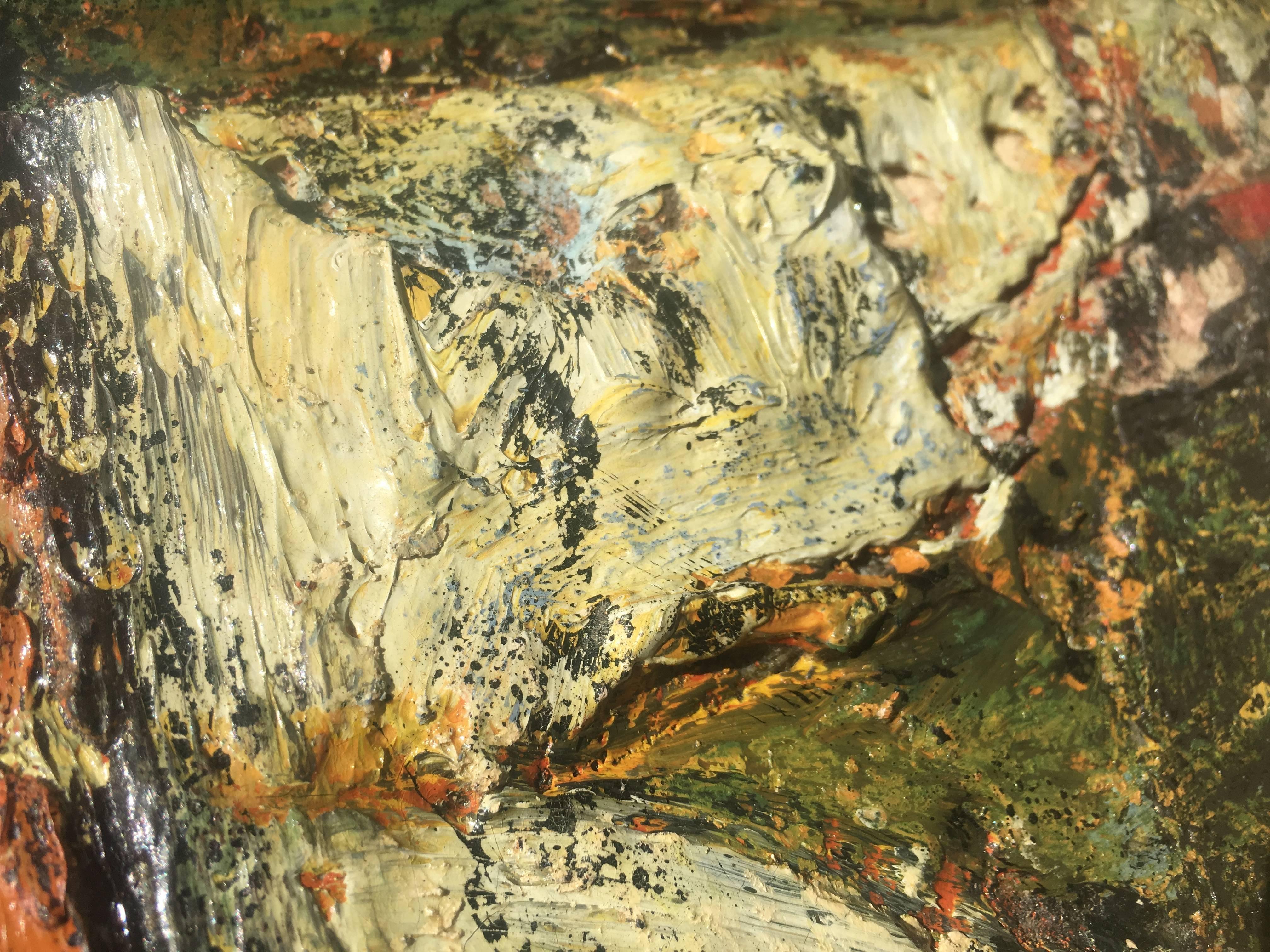 Unsigned
Circa 1950-1955
36.5 x 36.5 inches framed, the frame is a part of the painting