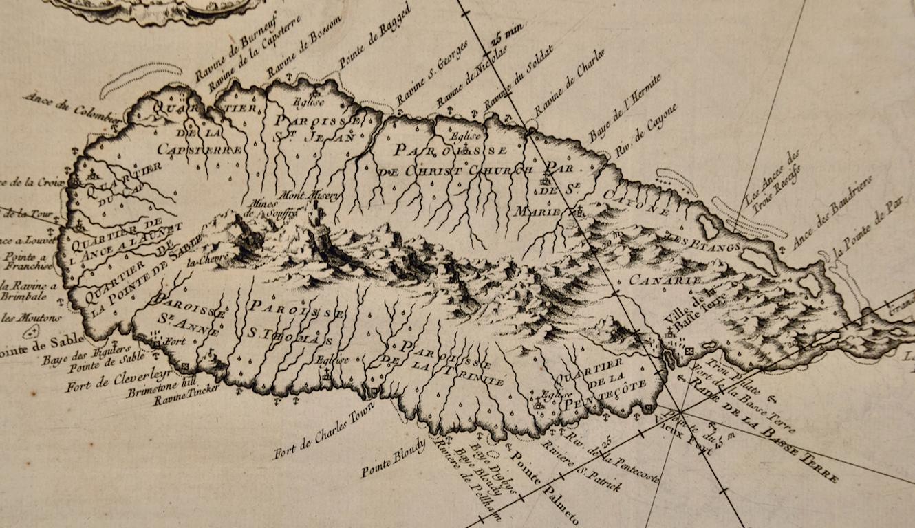 Bellin, handgefärbte Karte des St. Christophe (St. Kitts) aus dem 18. Jahrhundert im Angebot 2