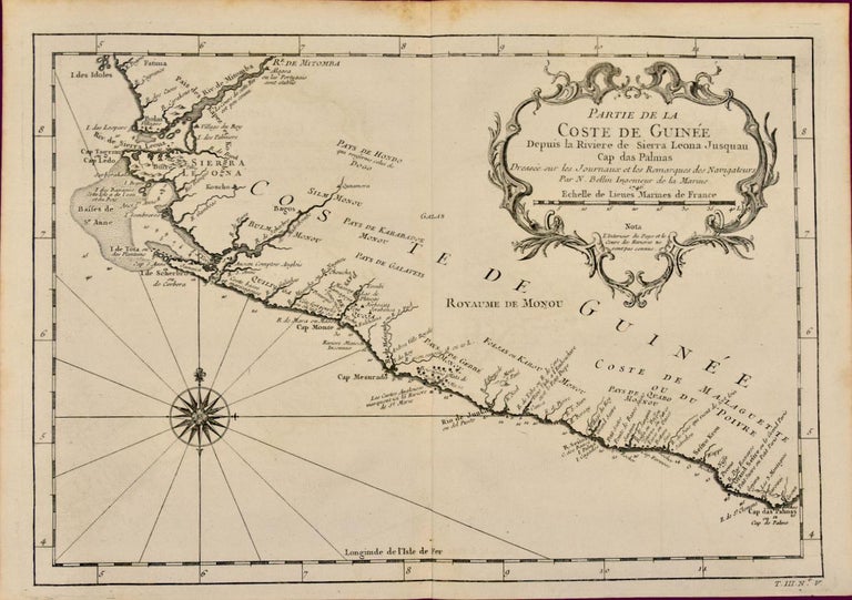 Jacques Nicolas Bellin Landscape Print - West Coast of Africa; Guinea & Sierra Leone: Bellin 18th Century Map