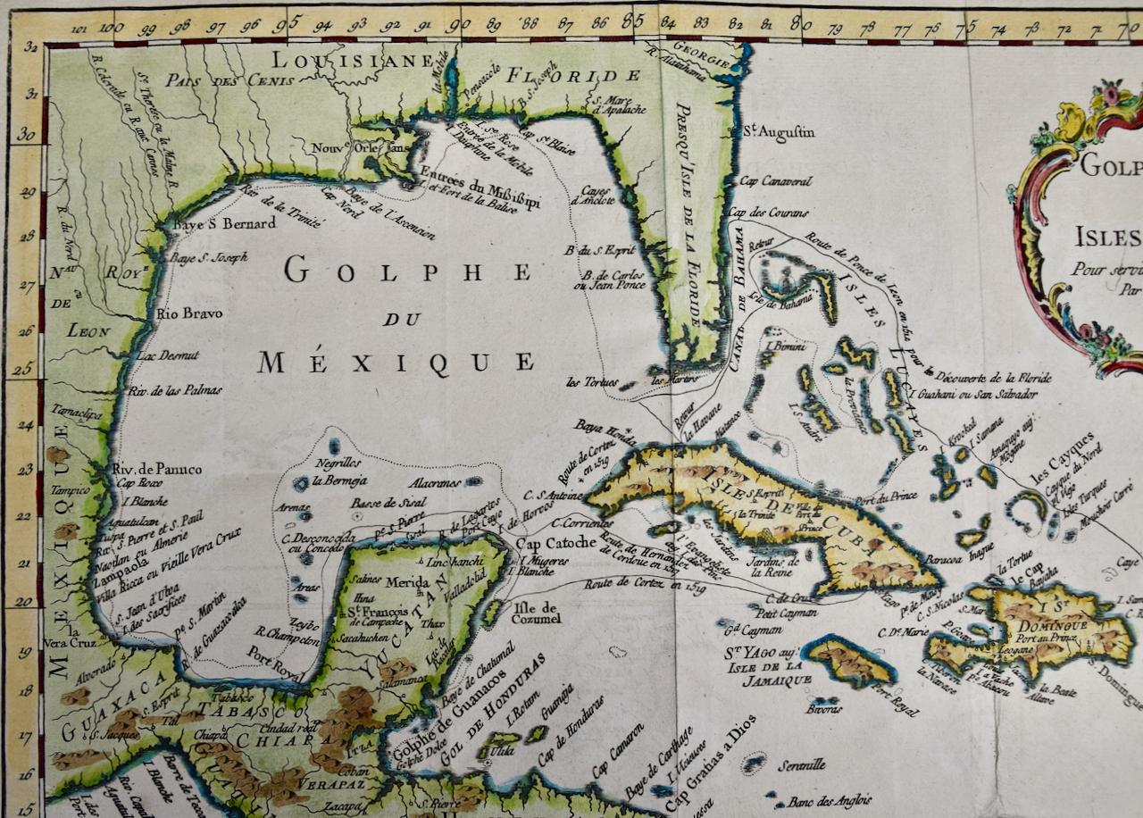 Gulf of Mexico, Florida, C. America, Cuba: 18th C. Hand-colored Map by Bellin - Gray Landscape Print by Jacques-Nicolas Bellin