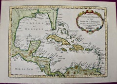 18th C. Hand-colored Map of the Gulf of Mexico, Florida, C. America, Cuba, etc.