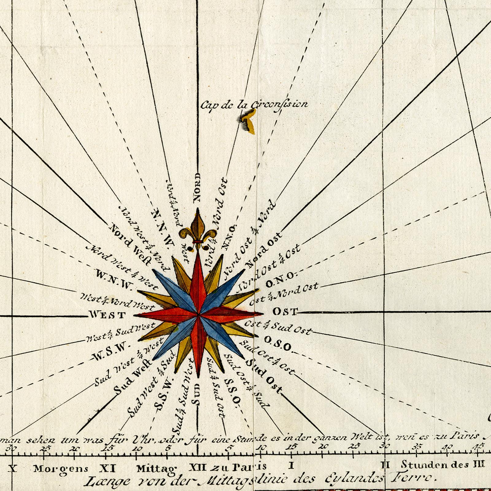 Antique world map - Erdkugel and compass by Bellin - Handcol. engraving - 18th c For Sale 1