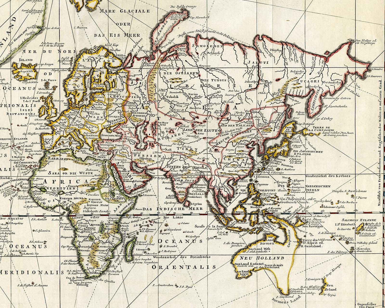 Antique world map - Erdkugel and compass by Bellin - Handcol. engraving - 18th c For Sale 2