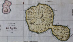 Captain Cook's Exploration of Tahiti: 18th C. Hand-colored Map by Bellin