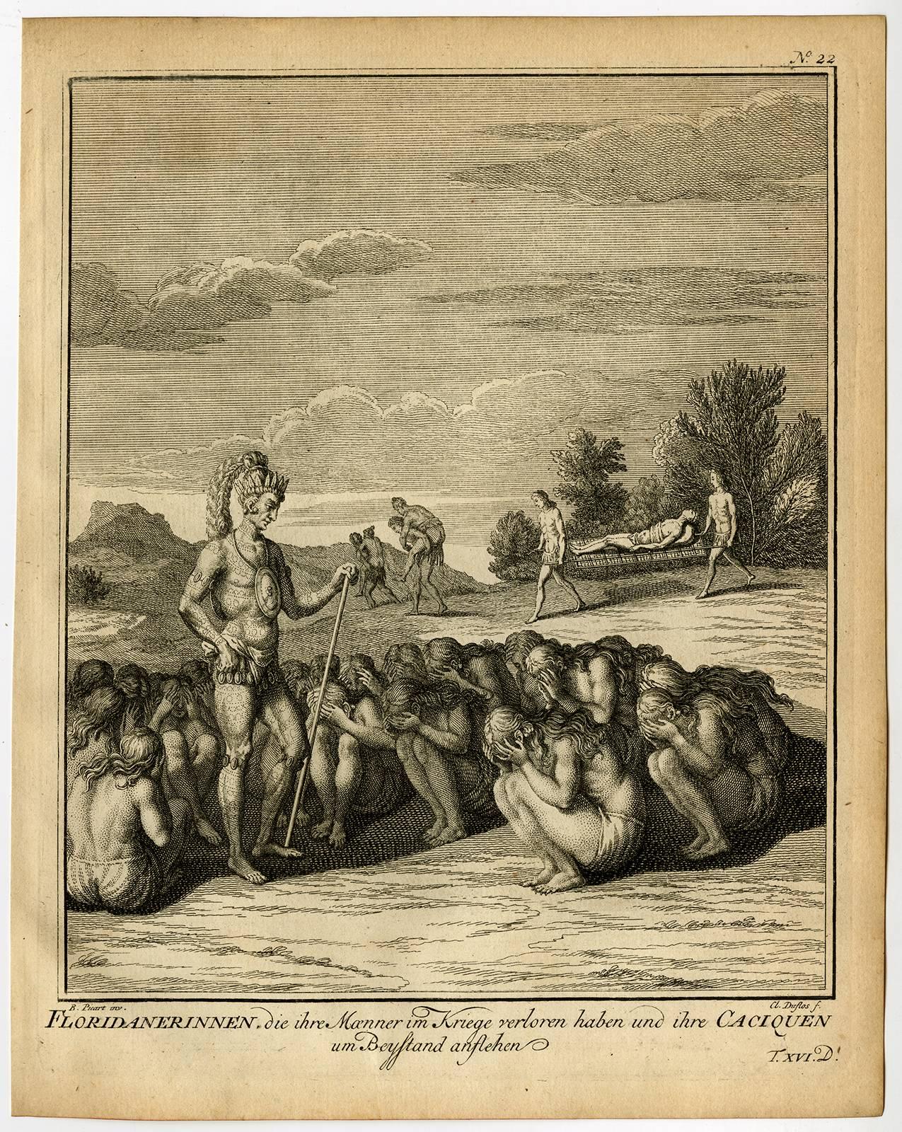 Jacques-Nicolas Bellin Figurative Print - Floridanerinnen, die Ihre Manner im Kriege verloren haben [...].