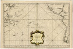 Antique Highly decorative sea chart of the Pacific Ocean - Engraving - 18th century