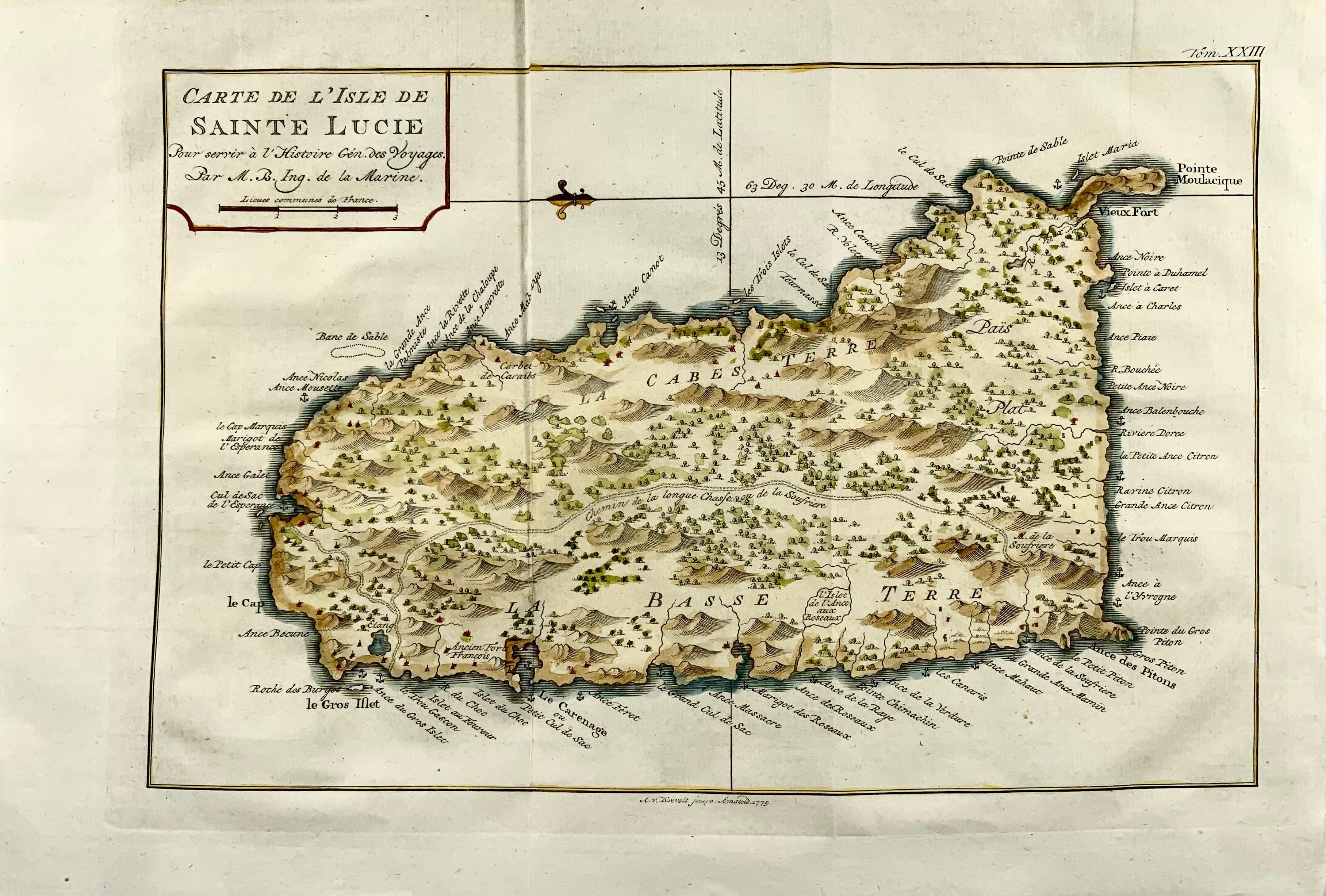 Carte De L’Isle De Sainte Lucie

Detailed copper engraved map of Saint Lucia by Jacques Nicolas Bellin.

This map was completed by Krevely 1775 for for the rare Dutch edition of 