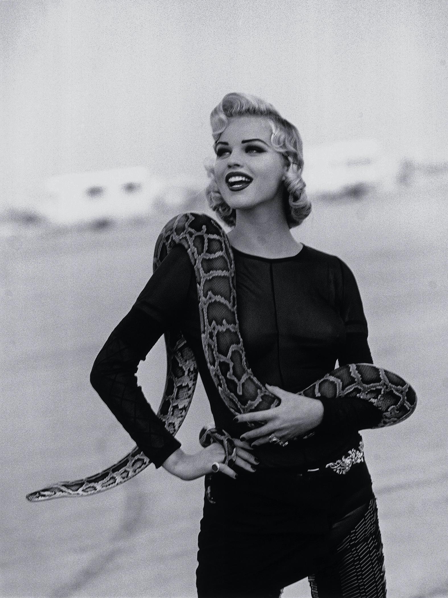 Jacques Olivar Portrait Photograph - Eva Herzigova and her Java python, South of France