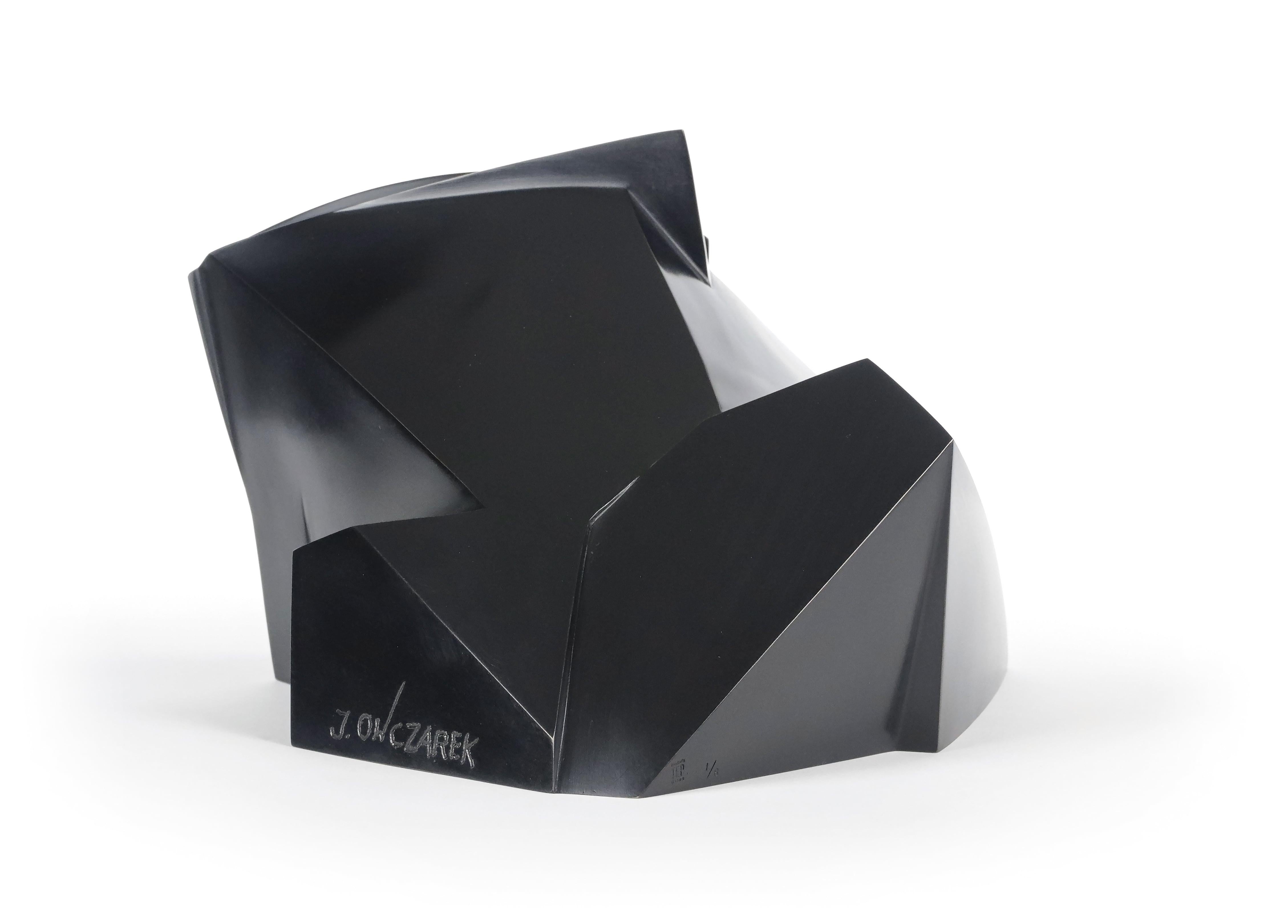 Anakio von Jacques Owczarek – schwarze Tier-Bronze-Skulptur eines Froschs, geometrisch im Angebot 1