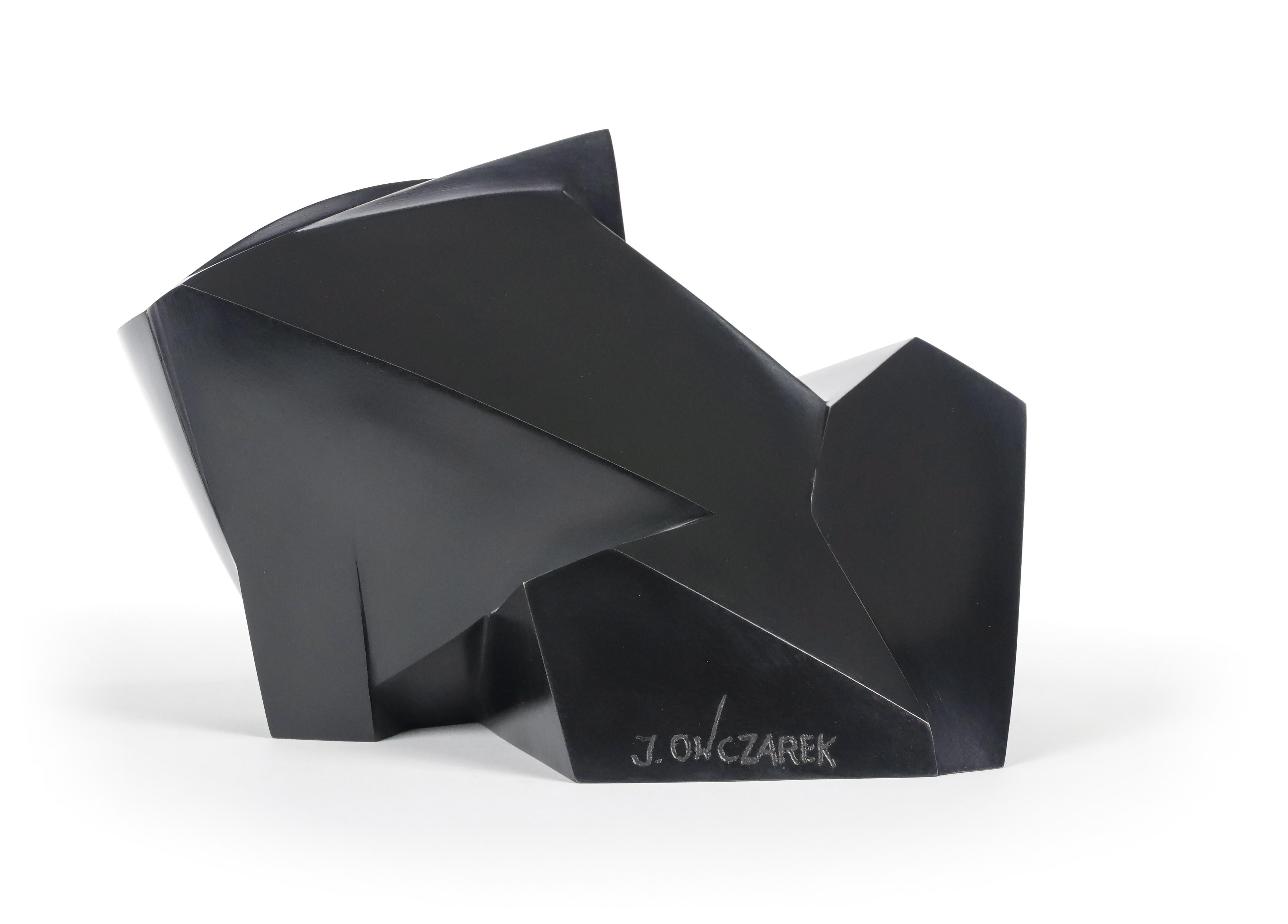 Anakio de Jacques Owczarek - Escultura animal de bronce negro de una rana, geométrica en venta 7