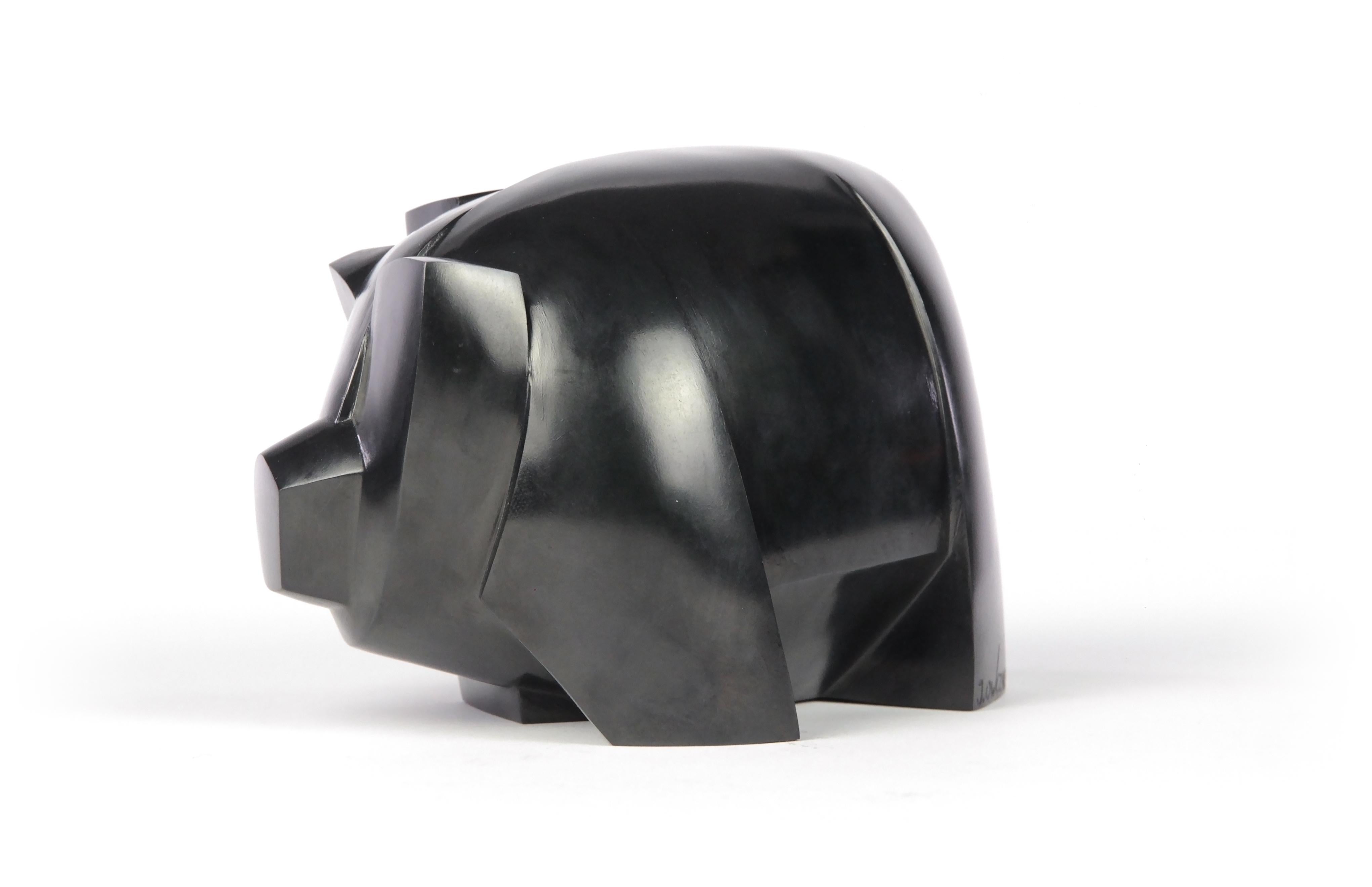 Kioo by Jacques Owczarek - Sculpture animalière en bronze représentant un cochon, noir en vente 5