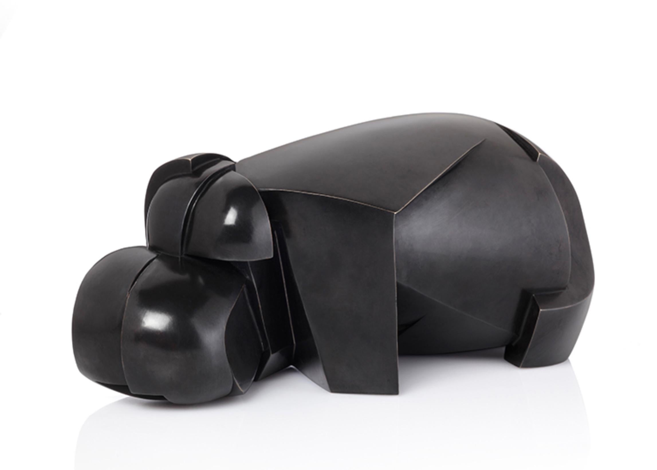 Kioveo by Jacques Owczarek - Animal bronze sculpture of a hippopotamus, black