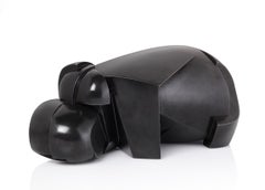 Kioveo by Jacques Owczarek - Animal bronze sculpture of a hippopotamus, black