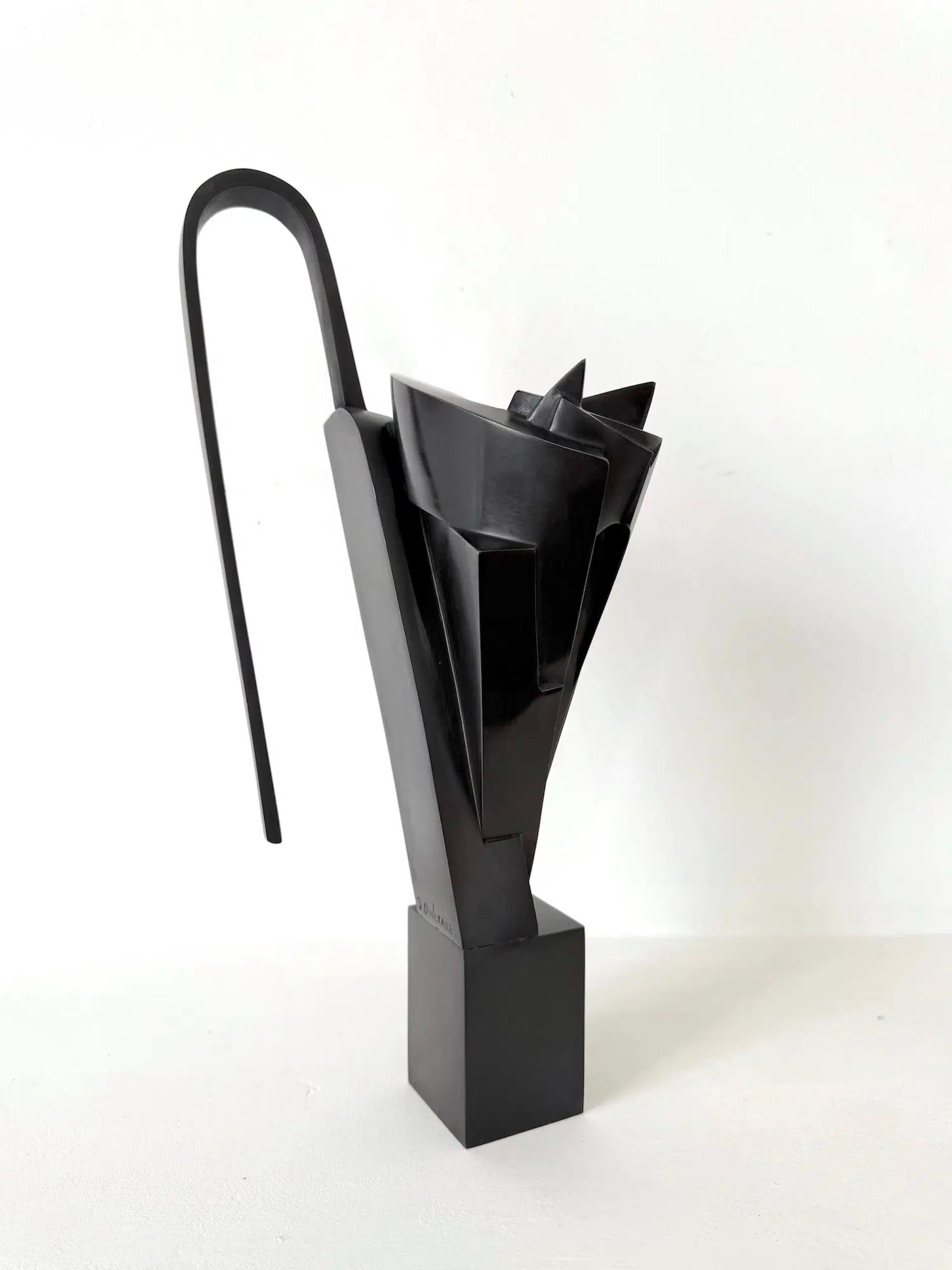 Kotakio de Jacques Owczarek - Escultura animal de bronce de un gato, negro, abstracto