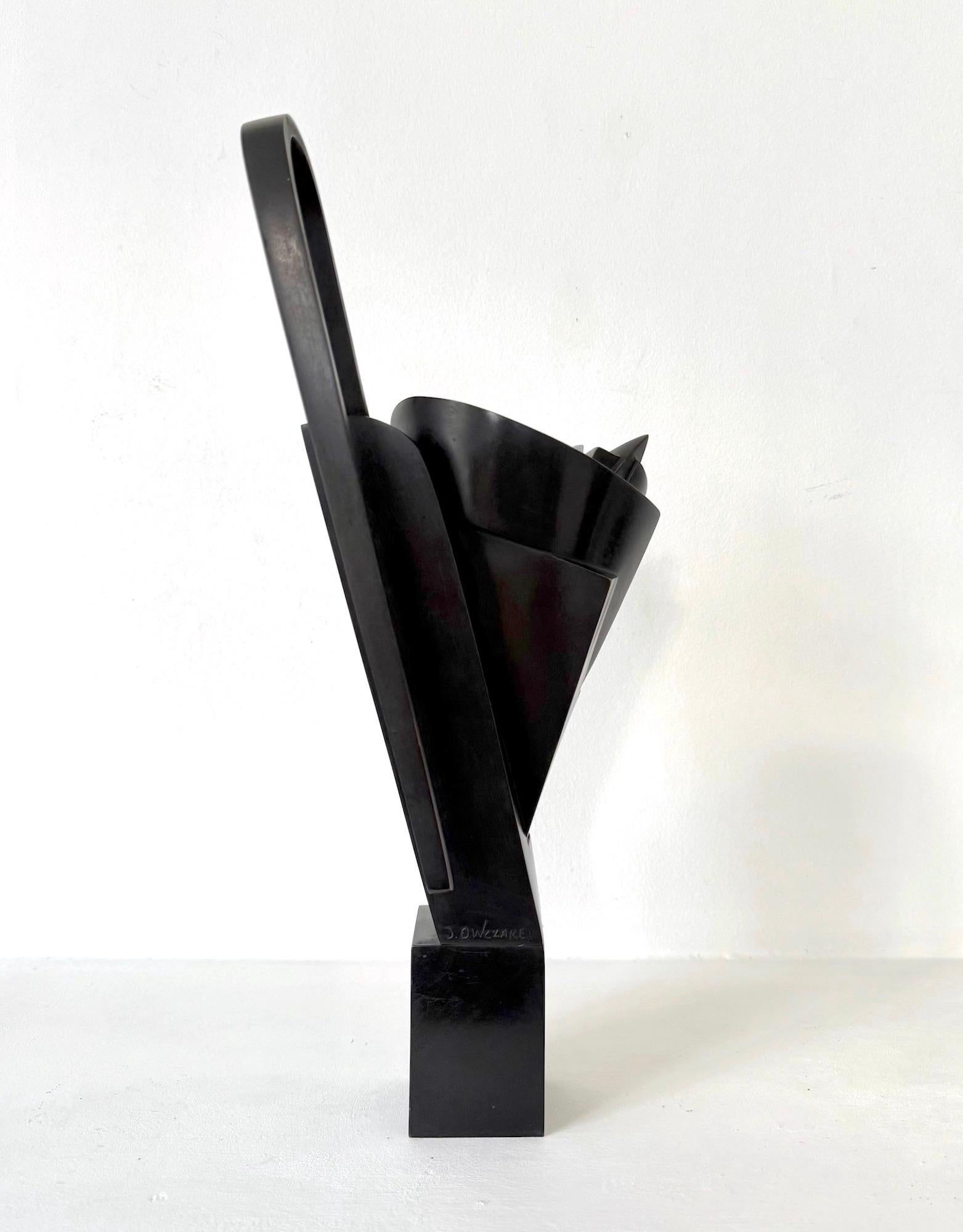 Kotakio de Jacques Owczarek - Escultura animal de bronce de un gato, negro, abstracto en venta 10