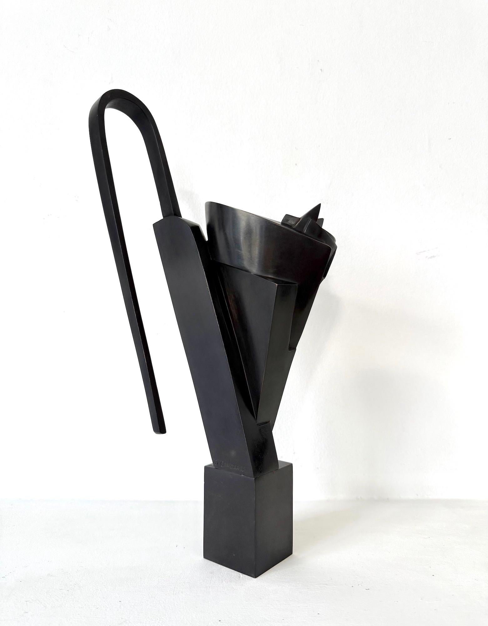 Kotakio de Jacques Owczarek - Escultura animal de bronce de un gato, negro, abstracto en venta 3
