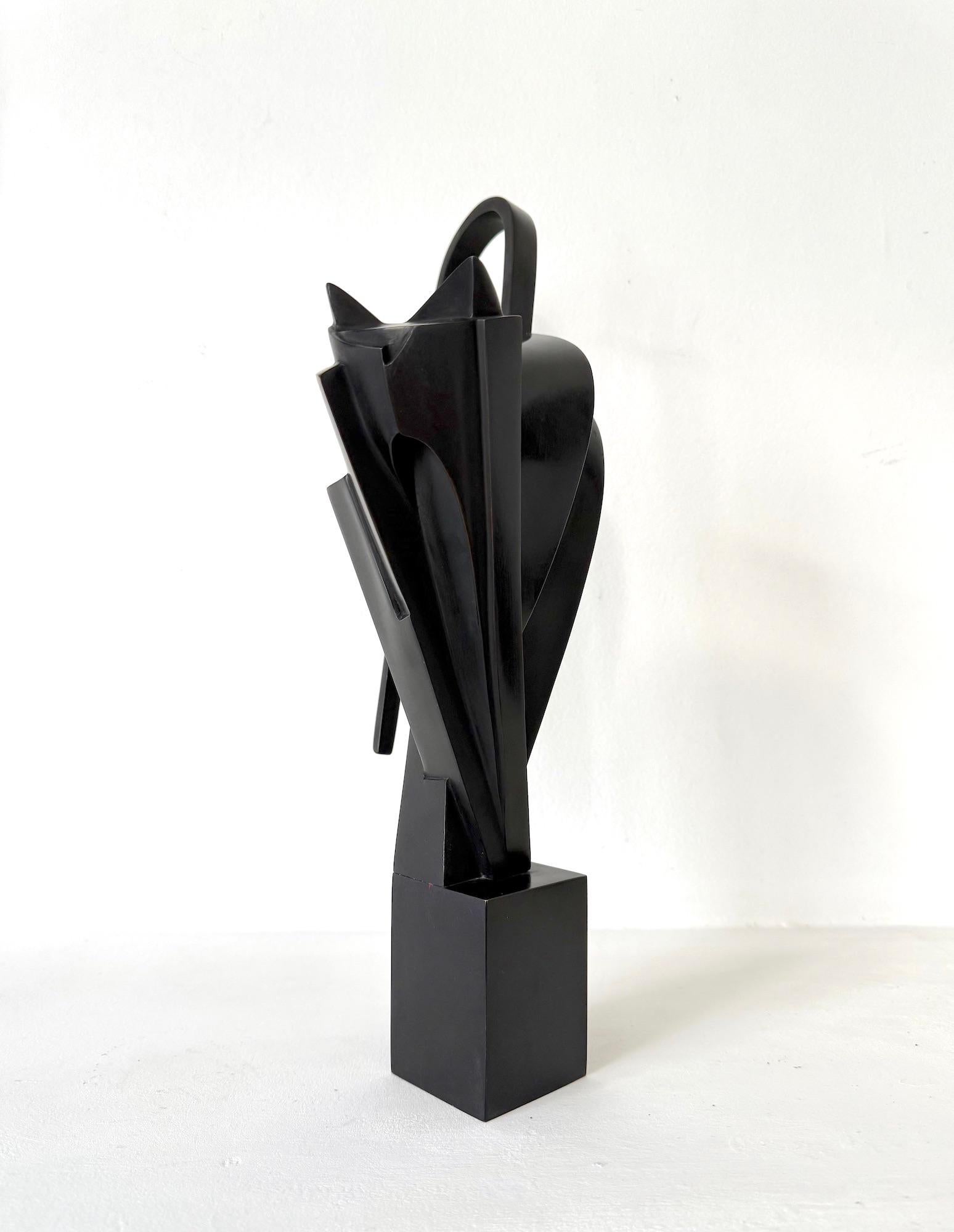 Kotakio de Jacques Owczarek - Escultura animal de bronce de un gato, negro, abstracto en venta 5