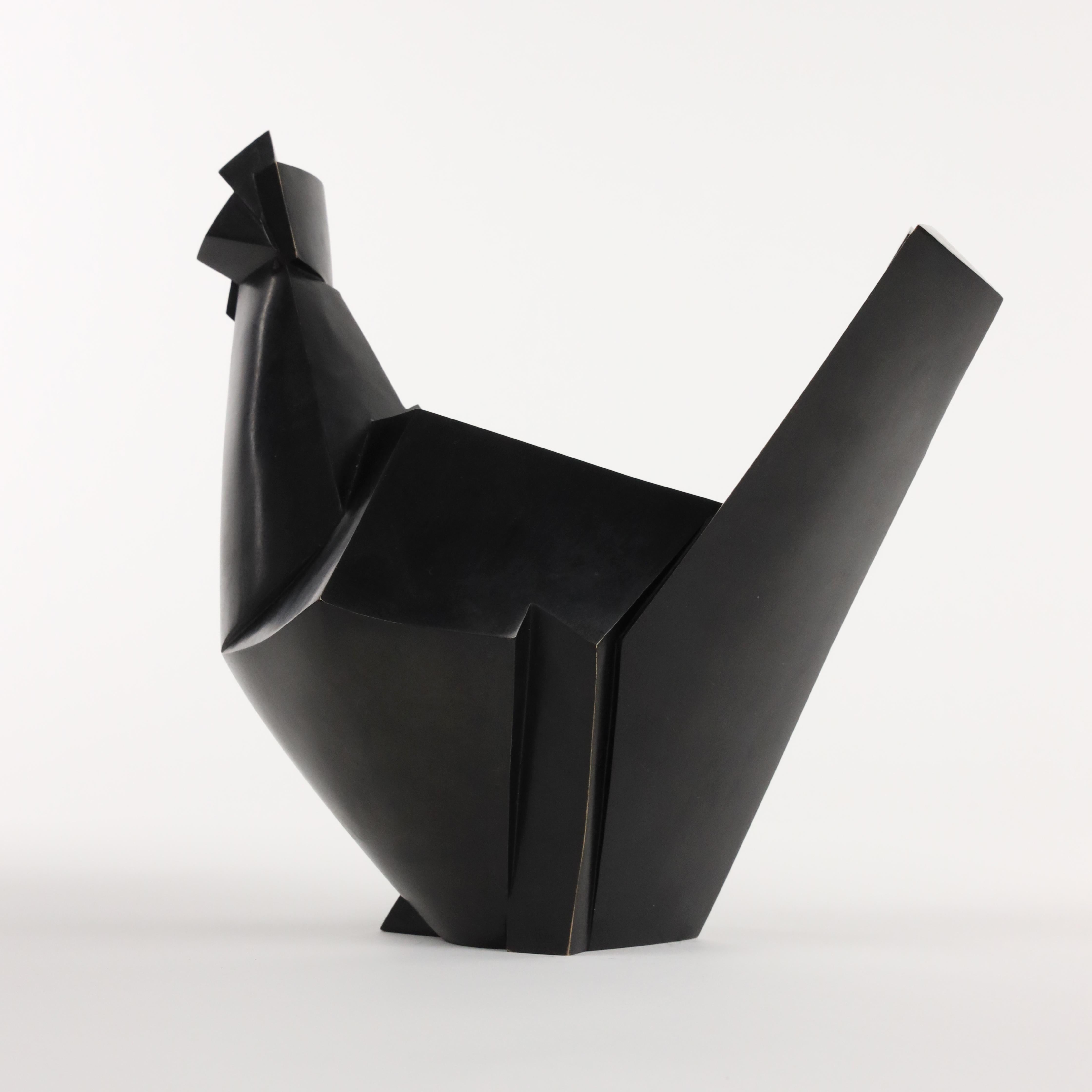 Monakio by Jacques Owczarek - Animal bronze sculpture of a chicken, black, bird For Sale 9