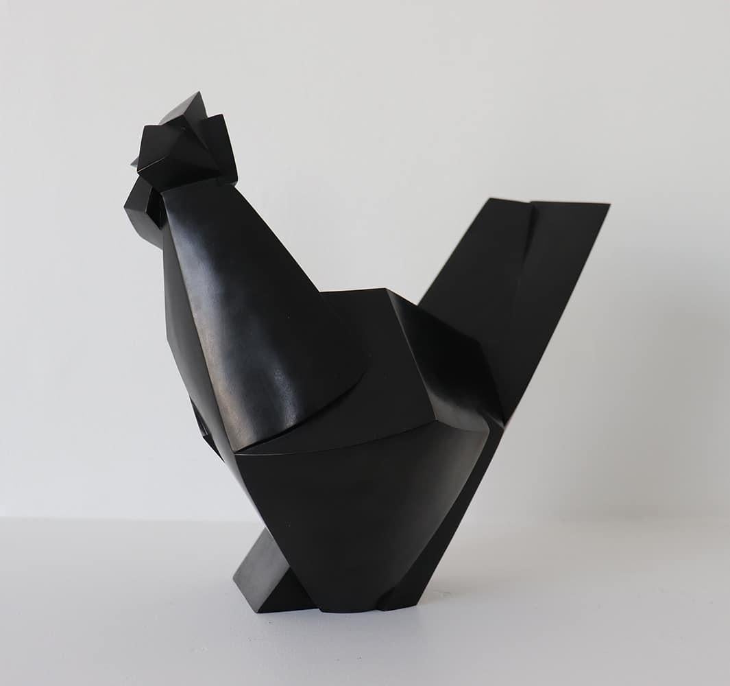 Monakio by Jacques Owczarek - Animal bronze sculpture of a chicken, black, bird For Sale 1
