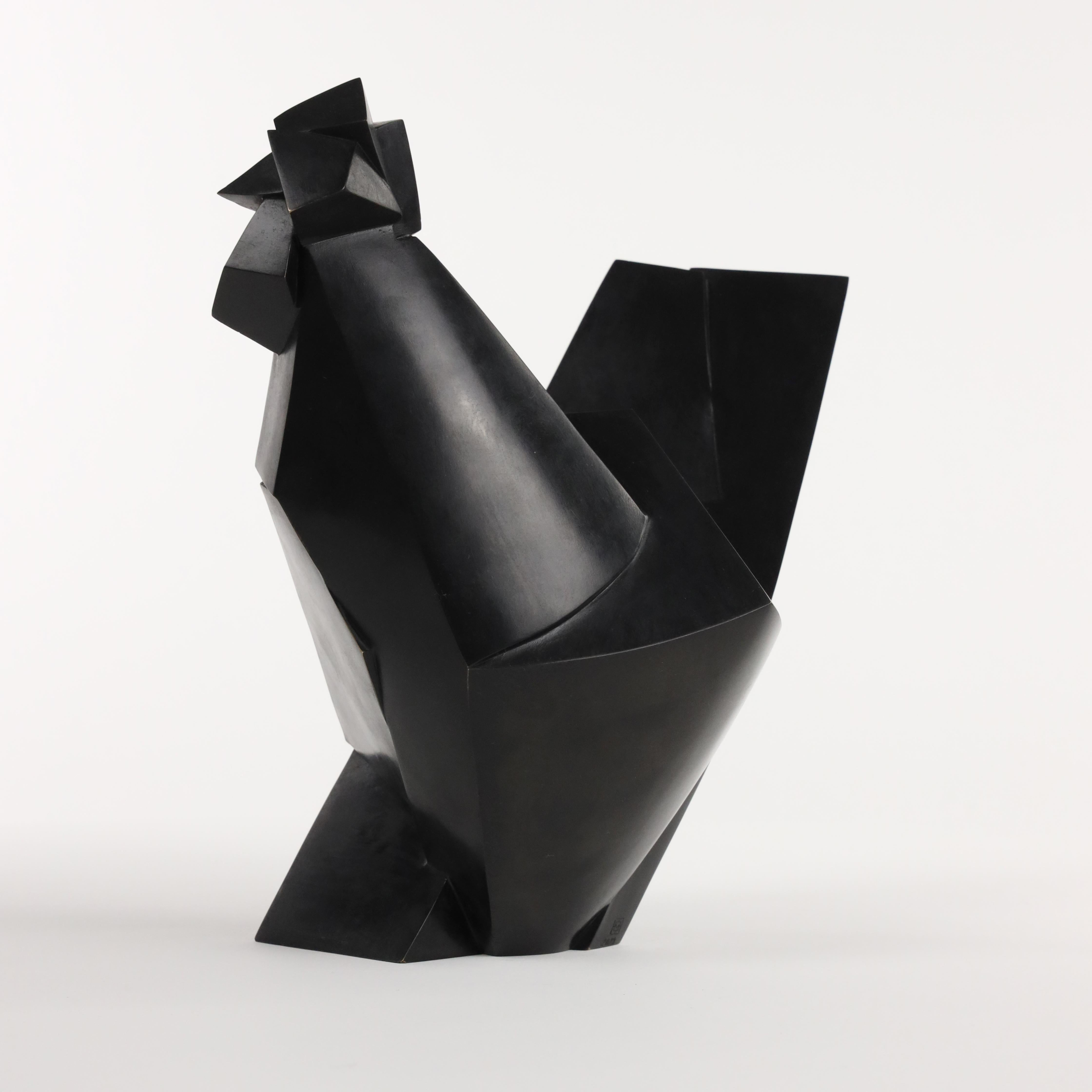 Monakio by Jacques Owczarek - Animal bronze sculpture of a chicken, black, bird For Sale 6