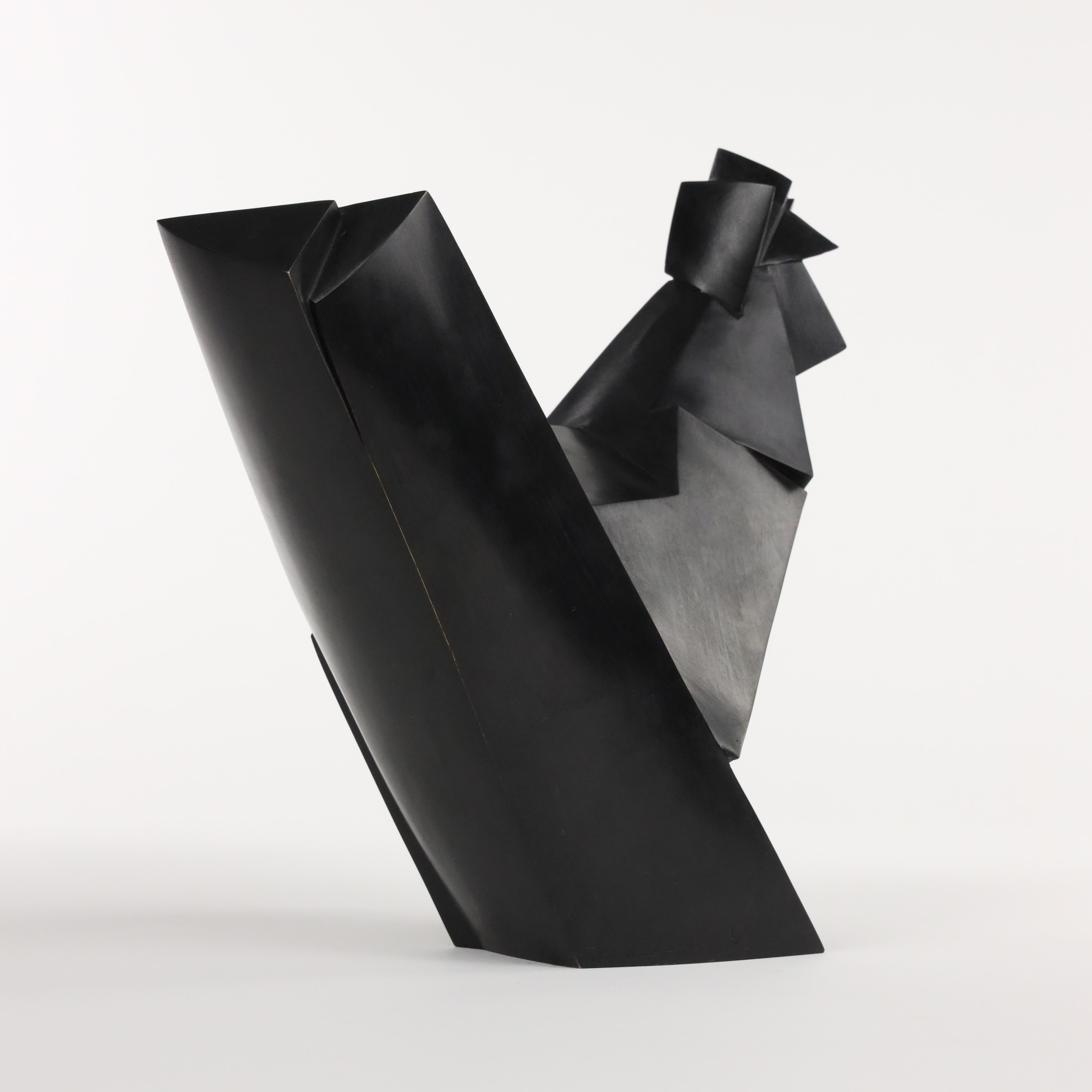 Monakio par Jacques Owczarek - Sculpture animalière en bronze d'un poulet, noir, oiseau en vente 8