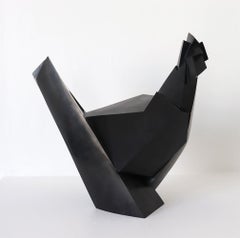 Monakio von Jacques Owczarek – Tier-Bronzeskulptur eines Hühners, schwarz, Vogel