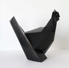Monakio by Jacques Owczarek - Escultura animal de bronce de un pollo, negro, pájaro