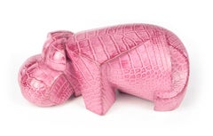 Pink Kioveo by Jacques Owczarek - Animal sculpture of a hippopotamus, polymer
