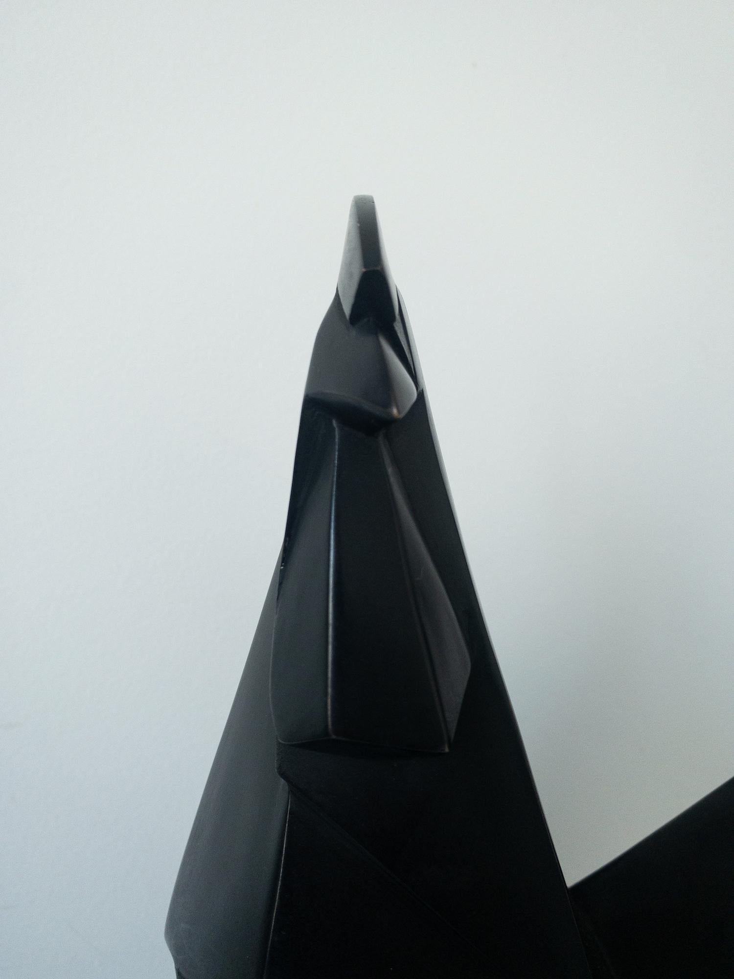 Gallo di Jacques Owczarek - Scultura animale in bronzo, geometrica, scura, uccello in vendita 9
