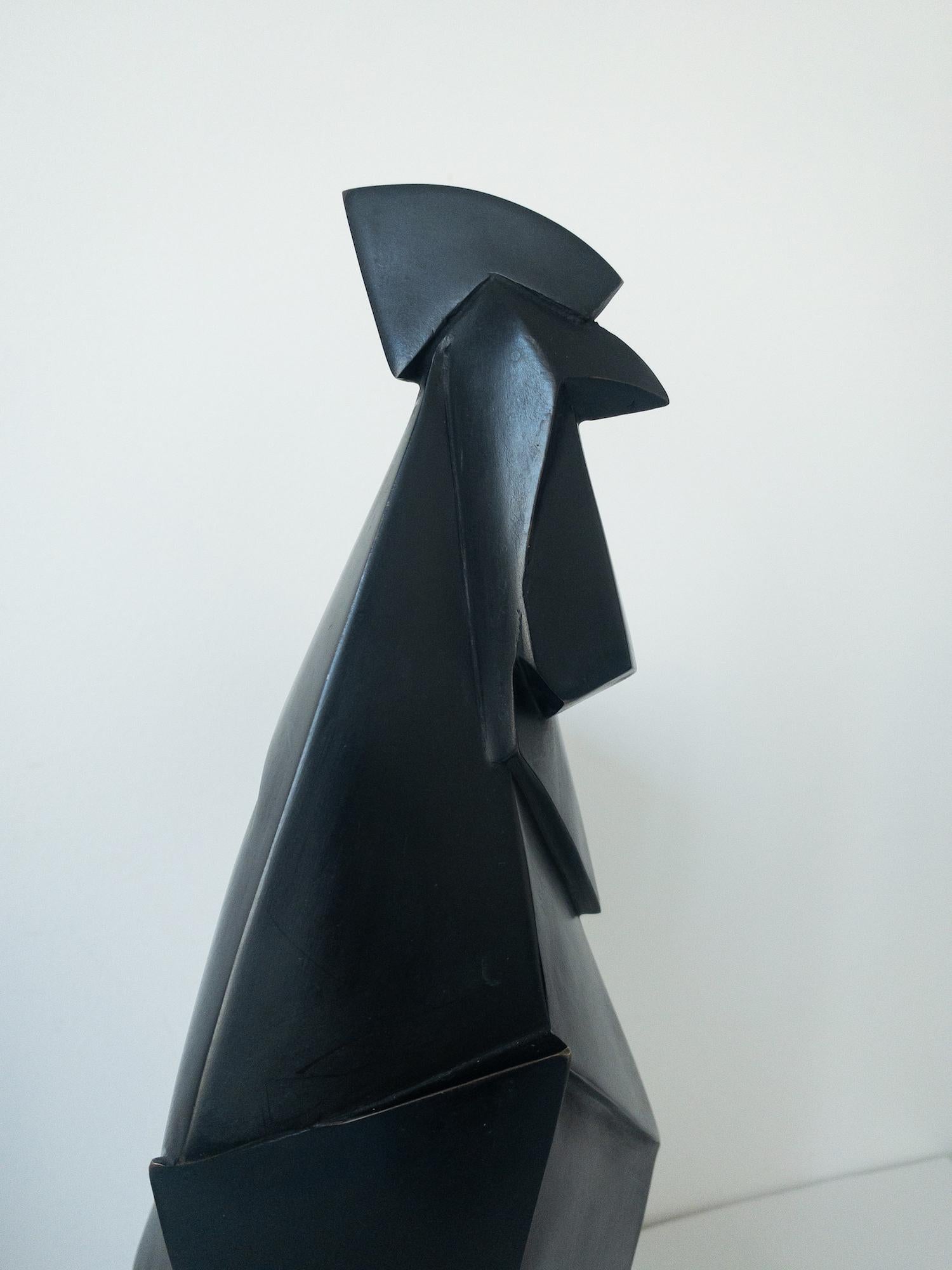 Gallo de Jacques Owczarek - Escultura animal en bronce, geométrica, oscura, pájaro en venta 10